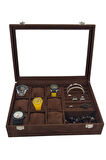 Saat Kutusu 9'lu Takı Bölmeli Alcantara Kahve