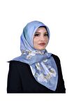 İpek Twill Eşarp - Kareli Çiçek Çelenk Deseni