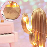 Sylar Led Işıklı Sevimli Kaktüs Dekoratif Masa Lambası Mini Biblo Gece Lambası-GOLD