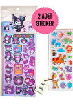 2 ADET STİCKER SANRİO ANİME KUROMİ SİMLİ YAPIŞKANLI PARLAK DEFTER DOLAP AYNA TELEFON STİCKER HEDİYE