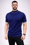 Vexor Erkek Fitilli Triko Dokuma Kısa Kol Tişört Yarım Boğaz Modern Yazlık T-Shirt - Lacivert