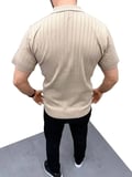USLUCAN ALIŞVERİŞ Erkek Yazlık Triko Saç Örgü Tişört Kısa Kol Polo Yaka Fermuarlı T-Shirt - Bej