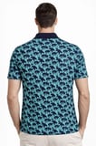 USLUCAN ALIŞVERİŞ Erkek Pike Kumaş Polo Yaka Palmiye Desenli Tişört Kısa Kol Yazlık T-Shirt - Turkuaz
