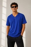 Erkek V Yaka Basic Tişört Kısa Kol Yazlık Regular Fit T-Shirt - Saks Mavisi