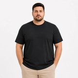 Erkek Battal Big Size Basic Tişört Bisiklet Yaka Rahat Kalıp T-Shirt - Siyah