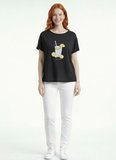 Kadın Siyah Limonata Baskılı Rahat Kesim T-Shirt