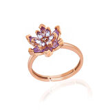 STİLLOVE Gümüş Rose Lila Taşlı Lotus Çiçeği Kadın Yüzük