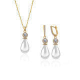 STİLLOVE Gümüş Gold Damla İnci Kadın Set