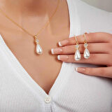 STİLLOVE Gümüş Gold Damla İnci Kadın Set
