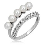 STİLLOVE Gümüş Ayarlanabilir İnci Taşlı Kadın Yüzük