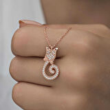 STİLLOVE Gümüş Rose Kedi Kadın Kolye