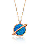 STİLLOVE Gümüş Rose Opal Taşlı Gezegen Bayan Kolye