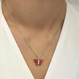 STİLLOVE Gümüş Kırmızı Kaplangözü Taşlı Kelebek Kolye