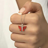 STİLLOVE Gümüş Kırmızı Kaplangözü Taşlı Kelebek Kolye