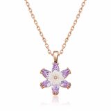 STİLLOVE Gümüş Rose Lila Lotus Çiçeği Kolye