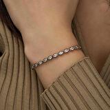 STİLLOVE Gümüş Oval Kesim Elmas Montür Asansör Bileklik