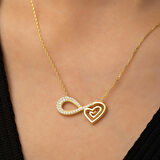 STİLLOVE Gümüş Gold Kalpli Sonsuzluk Kolye