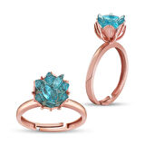 STİLLOVE ​Gümüş Rose Mavi Lotus Çiçeği Yüzük