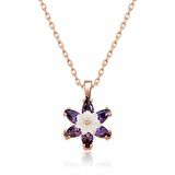 STİLLOVE Gümüş Rose Mor Lotus Çiçeği Kolye