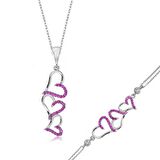STİLLOVE Gümüş Pembe Üç Kalpli Bayan Set