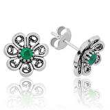 STİLLOVE Gümüş Yeşil Telkari Çiçek Çivili Küpe