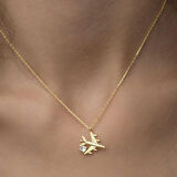 STİLLOVE Gümüş Gold Tek Taşlı Uçak Kadın Kolye