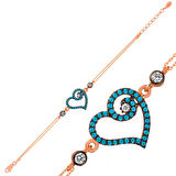 STİLLOVE Gümüş Mavi Kalpli Kadın Bileklik