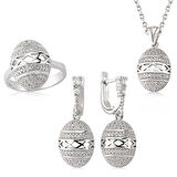 STİLLOVE Gümüş Zirkon Taşlı Oval Bayan Set