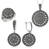 STİLLOVE Gümüş Markazit Yuvarlak Bayan Set