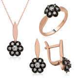 STİLLOVE Gümüş Elmas Montür Çiçek Bayan Set