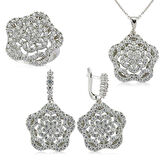STİLLOVE Gümüş Zirkon Taşlı Çiçek Bayan Set