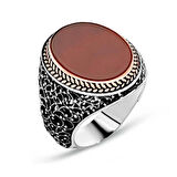 STİLLOVE Gümüş Düz Akik Taşlı Erkek Yüzük