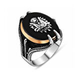 STİLLOVE Gümüş Siyah Taşlı Kartal Pençesi Osmanlı Devlet Arması Erkek Yüzük