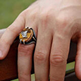 STİLLOVE Gümüş Kaplan Gözü Taşlı Tuğralı Erkek Yüzük