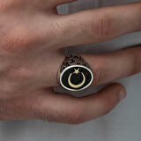 STİLLOVE Gümüş Yanları Desenli Ay Yıldız Erkek Yüzük