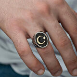 STİLLOVE Gümüş Yanları Desenli Ay Yıldız Erkek Yüzük