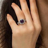 STİLLOVE Gümüş Mor Yuvarlak Kadın Yüzük