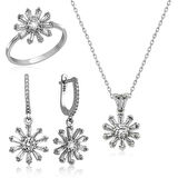 STİLLOVE Gümüş Trapez Taşlı  Çiçek Bayan Set