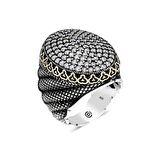 STİLLOVE Gümüş Beyaz Zirkon Taşlı Oval Erkek Yüzük