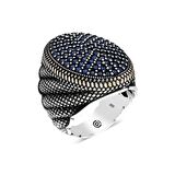 STİLLOVE Gümüş Lacivert Zirkon Taşlı Oval Erkek Yüzük