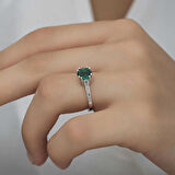 STİLLOVE Gümüş Yeşil Baget Tek Taş Kadın Yüzük