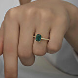 STİLLOVE Gümüş Gold Yeşil Baget Taşlı Kadın Yüzük