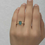 STİLLOVE Gümüş Gold Yeşil Baget Taşlı Kadın Yüzük