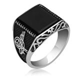 STİLLOVE Gümüş Oniks Taşlı Tuğra Erkek Yüzük