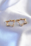 STİLLOVE Gold Renk Zirkon Taşlı Yıldız Model Kadın Küpe