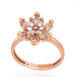 STİLLOVE Gümüş Rose Beyaz Taşlı Lotus Çiçeği Kadın Yüzük