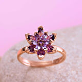 STİLLOVE Gümüş Rose Mor Lotus Çiçeği Yüzük