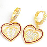 STİLLOVE ​Gümüş Gold Sallantılı Kalp Kadın Küpe