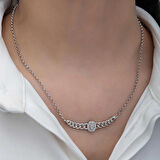 STİLLOVE Gümüş Gurmet Zincirli Oval Baget Taşlı Kadın Kolye