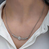 STİLLOVE Gümüş Gurmet Zincirli Oval Baget Taşlı Kadın Kolye